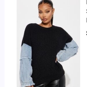 Fashion Nova Black Knit Denim Sweater